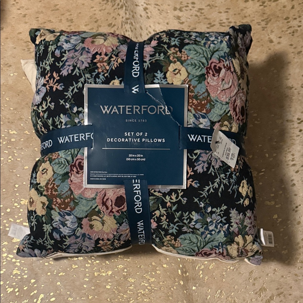 Waterford Floral Patterned Pillow Set with Blue Cream Green and Pink Accents NWT